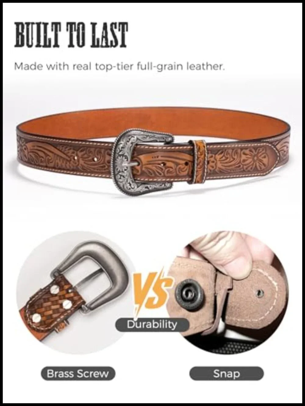 Genuine Leather Western Cowboy Belt 1.5